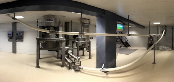 un circuit de transfert de poudres avec de grandes longueurs de tubes