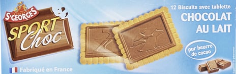 Paquet de biscuits Sport choc fabriqués par la biscuiterie st georges