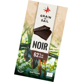 Tablette de chocolat noir 62% de cacao bio de la marque grain de sail