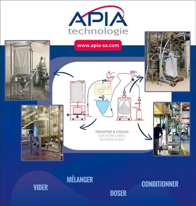 Signalétique du stand APIA aux JAS de La Rochelle représentant un process de mélange et conditionnement