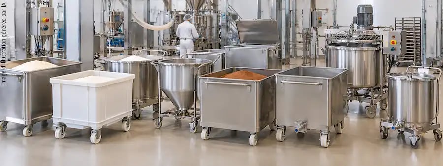 Présentation d'un panel de bacs Europe et cuves inox mobiles utilisés en agroalimentaire
