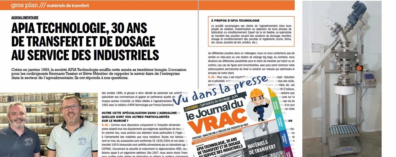 Couverture du magazine le Journal du Vrac de Septembre 2023 dans lequel est publiée l'interview des dirigeants d'APIA Technologie à l'occasion des 30 ans