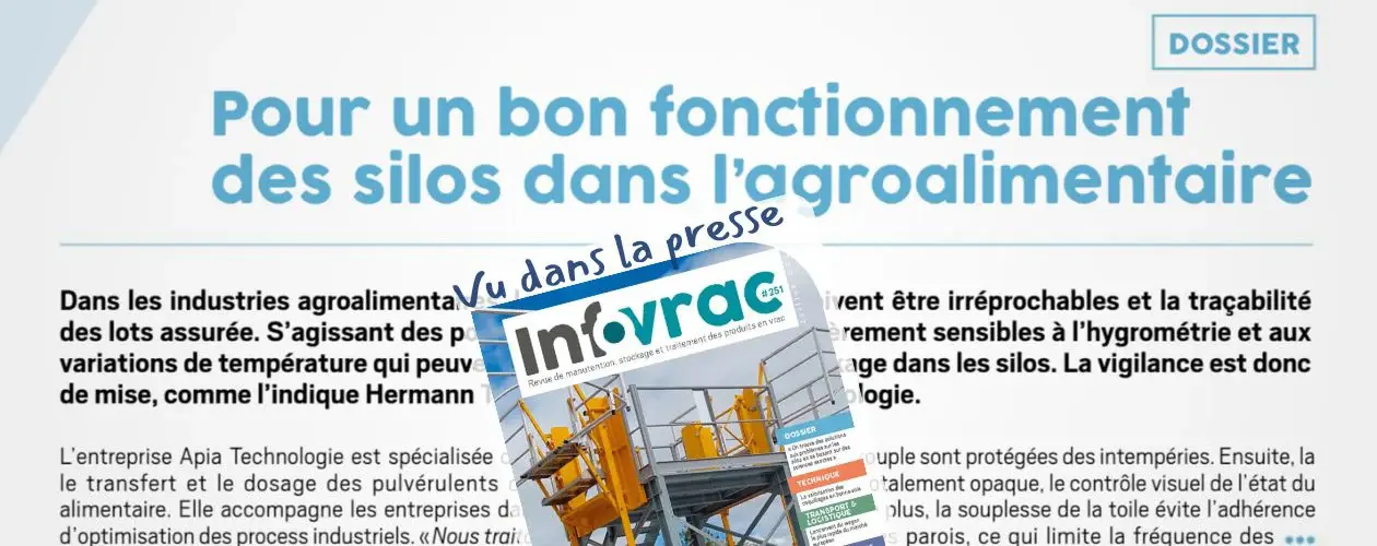 Couverture du magazine infovrac de juillet 2024 avec un extrait de l'article sur les silos en agroalimentaire