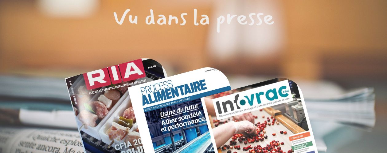 Visuel montrant les couvertures des 3 magazines spécialisés qui ont consacré un article aux tubes biosourcés apia pour le transfert des poudres