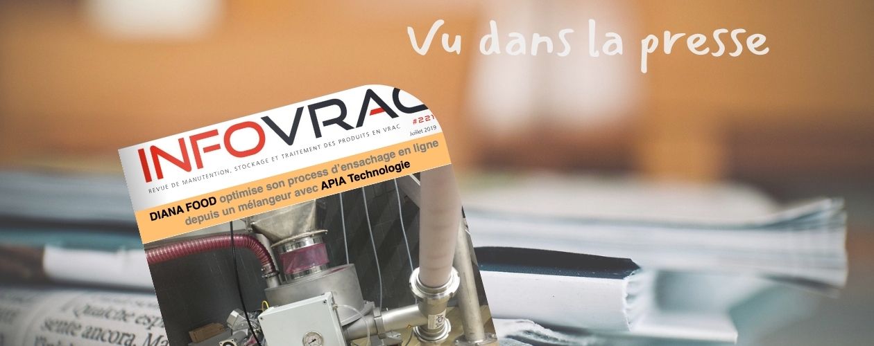 Couverture du journal Infovrac de Juillet 2019 dans lequel un article revient sur la réalisation d'APIA chez Diana Food pour optimiser un process d'ensachage en ligne