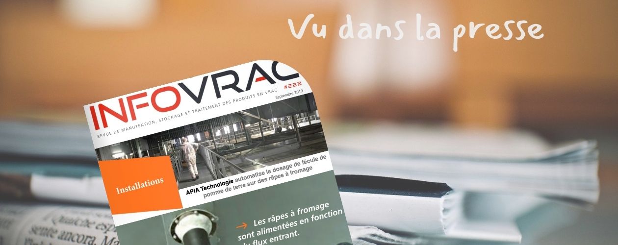 Couverture du magazine Infovrac de septembre 2019 qui consacre une double pages à la modernisation du système de dosage et de saupoudrage de fécule de pomme de terre sur du fromage râpé avant conditionnement.