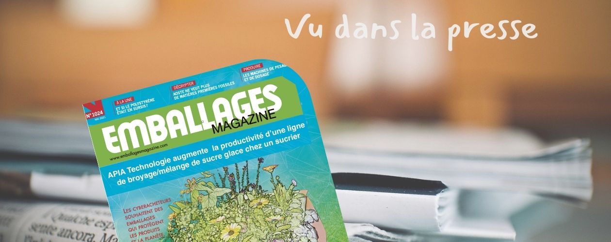 Couverture du numéro de juin 2021 d'emballage magazine qui cite la réalisation d'Apia Technologie chez le sucrier Erstein pour optimiser une process de sucre glace