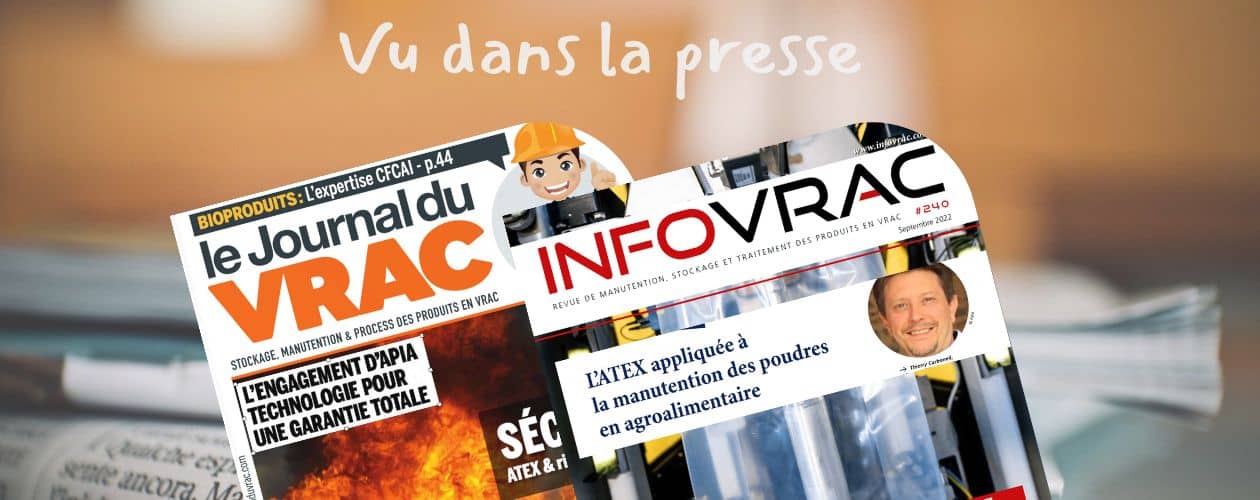 Les couvertures du Journal du Vrac et d'Infovrac qui ont mis en avant la démarche ATEX d'APIA Technologie dans leurs articles