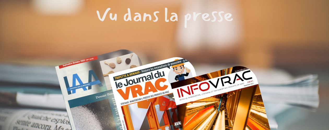 Les couvertures des 3 magazines de presse agroalimentaire qui ont mis en avant le cas Stoeffler d'APIA Technologie : Journal du Vrac, Infovrac et IAA.