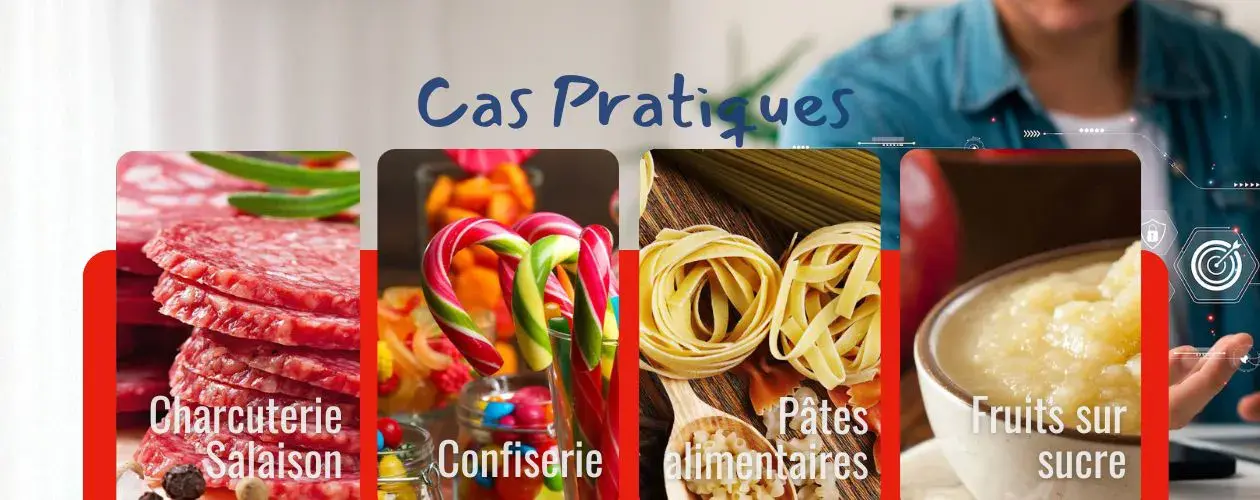 Illustration de l'article présentant 4 cas clients pour les filières Charcuterie Confiserie Pâtes alimentaires Fruits sur sucre