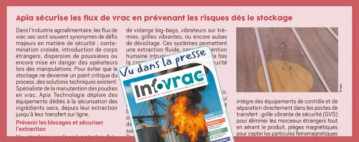 Aperçu de l'article du magazine Infovrac sur la sécurisation du vrac vue par APIA Technologie