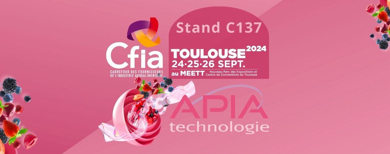 Logo APIA Technologie dans des coloris rose pour illustrer sa participation au salon du cfia  Toulouse 2024