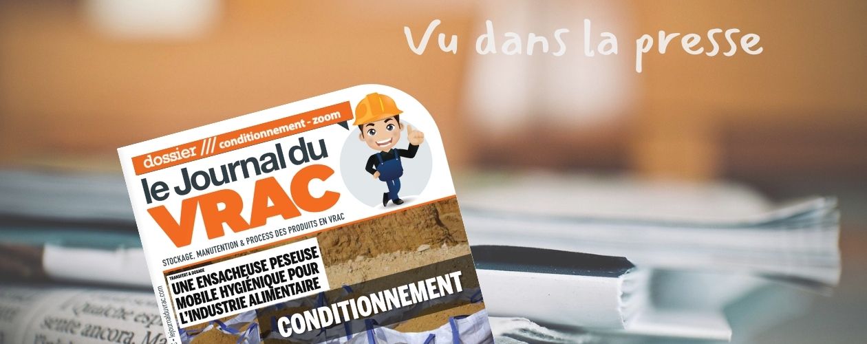 Couverture du Journal du Vrac de Novembre 2020 qui consacre un encart innovation à l'Ensacheuse Peseuse Mobile d'APIA Technologie pour l'agroalimentaire