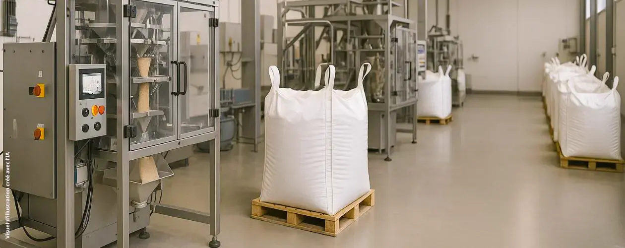 Exemple d'un atelier de conditionnement avec des ensacheuses et des big-bags entreposés