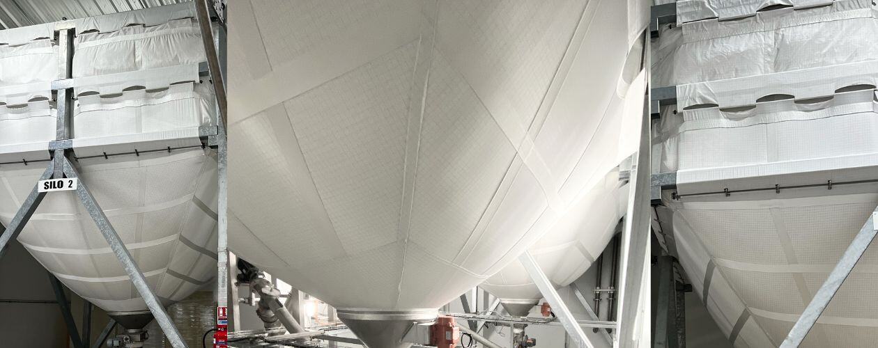 Silos souples en situation dans une usine agroalimentaire